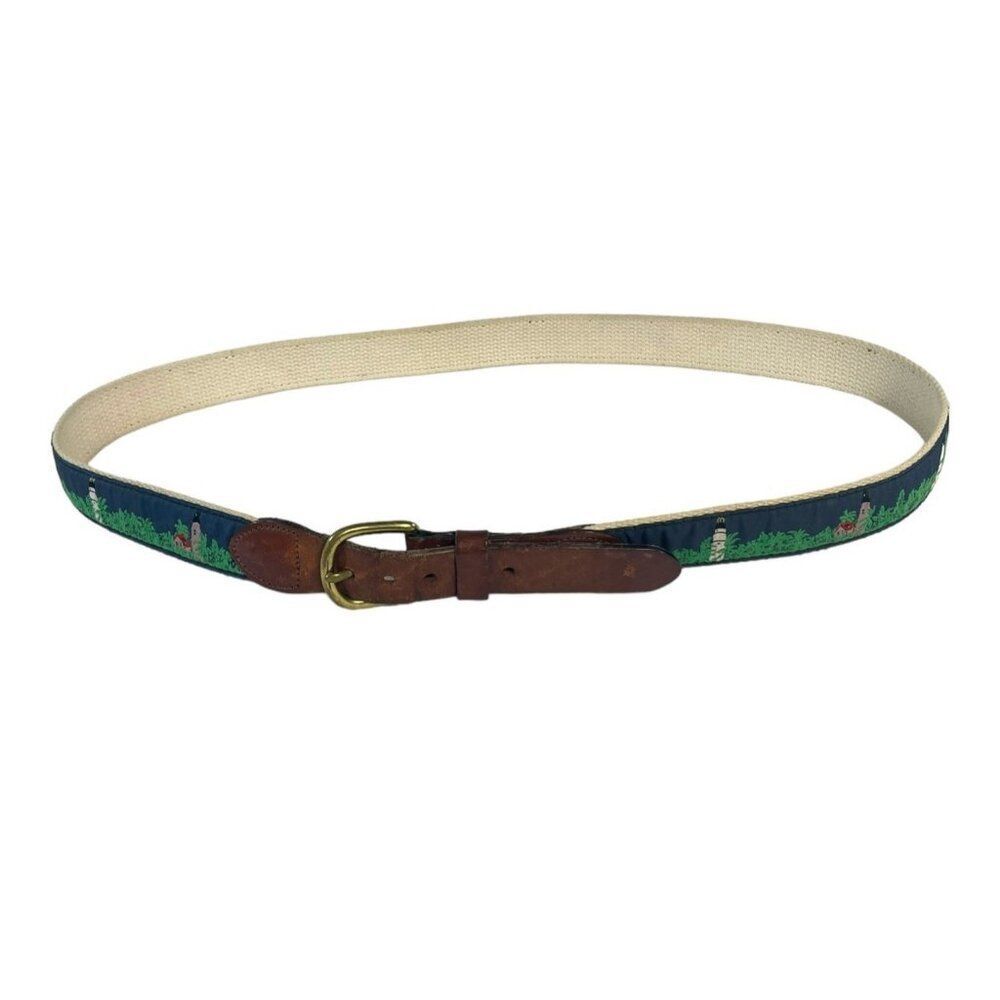 Leather Man Ltd. Top Grain Leather Belt Lighthouse  Handmade In Essex CT 42"